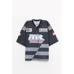 MARTINE ROSE BLACK GREY OVERSIZED HOCKEY T SHIRT